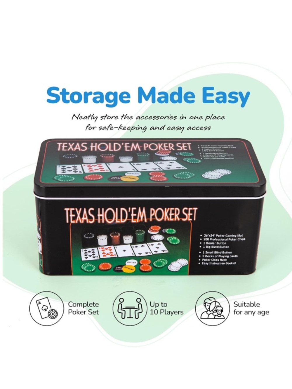 Texas Hold'em Poker Set - Tin Storage Case - 7 Lbs (Ship Alone) - Picture 5 of 6